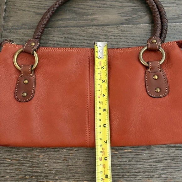Fossil Orange Brown Genuine Leather Hobo Shoulder Handbag Purse Braided Strap - Picture 11 of 12